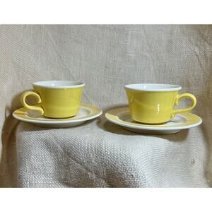 MCM 2 cheery happy yellow mid century ironstone coffee tea cups and saucers